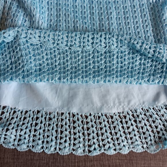 Rare Vintage Blue Crochet Mini Dress Boho Floral Fishnet Sleeves XS/S - Picture 14 of 15